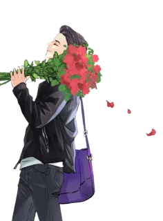 🥰 mężczyzna, kwiaty, róże, bukiet, casual, romans, miłość telegram sticker