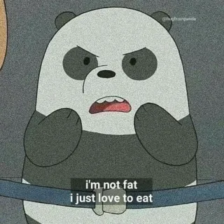 ✨ Panda We Bare Bears I'm not fat
I just love to eat Panda, We Bare Bears, Dibujos animados, Divertido, Meme, Comer, Comida, Oso telegram sticker