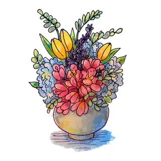 😉 flowers, bouquet, vase, floral, tulips, watercolor telegram sticker