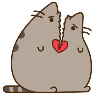 💔 Pusheen cat, sad, love, broken heart, cute telegram sticker