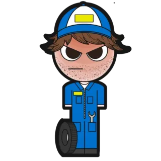 😡 mecânico, bravo, desenho animado, chave inglesa, uniforme, pneu telegram sticker
