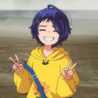 ✌️ Anime, Mädchen, Friedenszeichen, Gelb, Sonnenblume whatsapp sticker