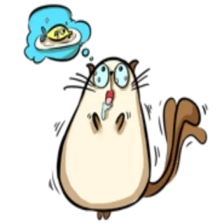 🐟 gato, animal, dibujo animado, sueño, pez, comida, hambriento, pegatina telegram sticker