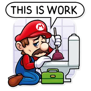 😞 Mario THIS IS WORK encanador, vaso sanitário, trabalho, mario, triste, desentupidor telegram sticker