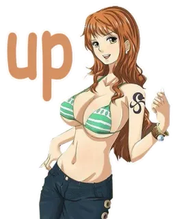 👌 Nami One Piece up Anime, Biquíni, Desenho animado, Cabelo laranja, Personagem whatsapp sticker