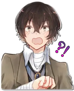 😧 Dazai Osamu Bungou Stray Dogs Anime, Postać, Dazai Osamu, Bungo Stray Dogs, Znak zapytania, Naklejka, Zaskoczony telegram sticker