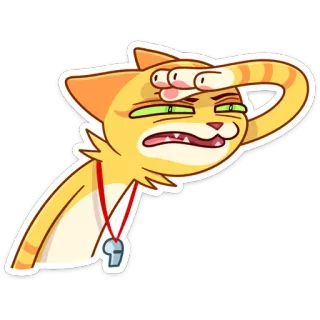 🤨 gato, dibujos animados, entrenador, silbato, expresión, buscando, buscar whatsapp sticker