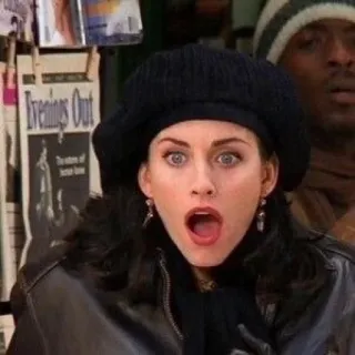 🐚 Monica Geller Friends choquée, femme, sitcom, télé, surprise telegram sticker