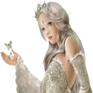 🦋 ผู้หญิง, ผมขาว, มงกุฎ, แฟนตาซี, เจ้าหญิง, เอลฟ์, สวย, ชุดเดรส telegram sticker