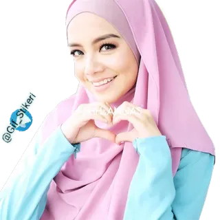 ❤️ @Gif_Stikerl женщина, хиджаб, улыбка, сердце, мусульманин, ислам whatsapp sticker