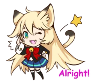 😉 Alright! gatto, anime, carino, kawaii, allegro, occhiolino telegram sticker