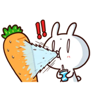 😳 Kaninchen, Karotte, trinken, Cartoon, lustig, Tier, weiß telegram sticker