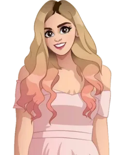 😁 dibujos animados, mujer, pelo rubio, vestido rosa, retrato, ilustración telegram sticker