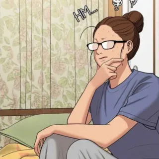 🛍 HM... denken, Frau, Brille, Cartoon, niedlich telegram sticker