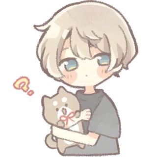 😯 อนิเมะ, มังงะ, เด็กผู้ชาย, หมา, น่ารัก, ภาพประกอบ telegram sticker