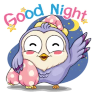 🌚 Good Night búho, buenas noches, dibujos animados, adormilado, estrellas, luna whatsapp sticker