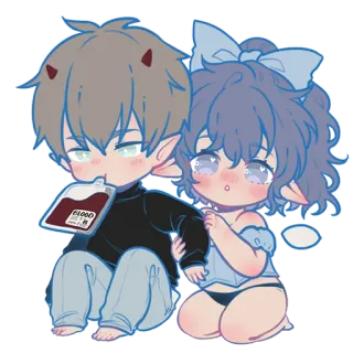 ❤️ Blood Type O- Anime, Sangue, Chibi, Demônios, Casal whatsapp sticker