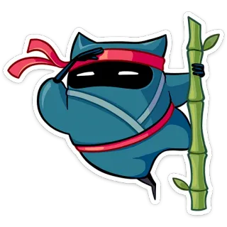 😳 cat, ninja, sticker, animal, cartoon, bamboo whatsapp sticker
