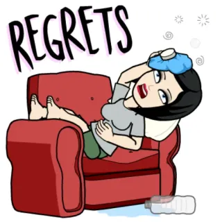 😨 REGRETS 後悔, 漫画, 女性, 痛み, 不調, 病気, 頭痛 telegram sticker