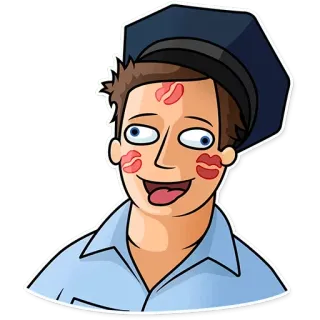 ☺️ cartoon, man, kiss marks, uniform, hat telegram sticker