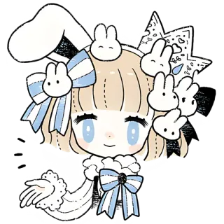 ☺️ thỏ, dễ thương, thỏ con, cô gái, hoạt hình, kawaii, hình minh họa, anime telegram sticker