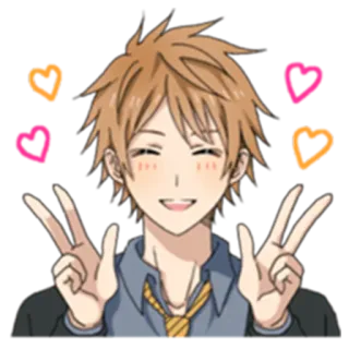 😊 anime, boy, peace sign, happy, character telegram sticker
