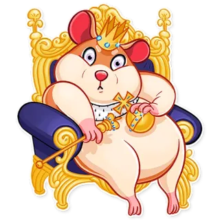 👑 hamster, animal, king, crown, royal, cute, rodent, throne telegram sticker