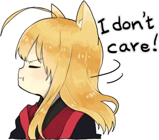 😒 I don't care! Anime, Mädchen, Fuchs Ohren, Süß, Ausdruck, Manga whatsapp sticker
