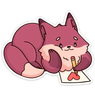 ❤️ 狐狸, 爱心, 绘画, 铅笔, 可爱, 动物 telegram sticker