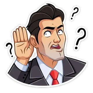 ❓ homme, points d'interrogation, curieux, confus, homme d'affaires, écoute, expression whatsapp sticker