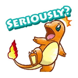 😧 Charmander SERIOUSLY? pokemon, charmander, seriamente, divertente, sarcastico, fuoco telegram sticker