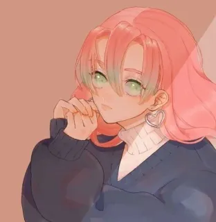 💕 anime, girl, pink hair, heart earrings, portrait, cartoon telegram sticker