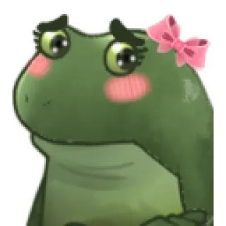 😁 カエル, 漫画, 動物, 可愛い, ピンクのリボン telegram sticker
