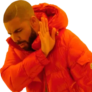 😒 Drake 드레이크, 유명인, 손짓, 아니오, 멈춤, 주황색 재킷, 래퍼 telegram sticker
