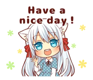 👋 Have a nice day! Katzenmädchen, Anime, Süß, Gruß, Chibi, Kawaii telegram sticker