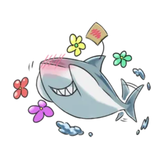😀 requin, fleurs, mignon, dessin animé, animal, mer, océan telegram sticker
