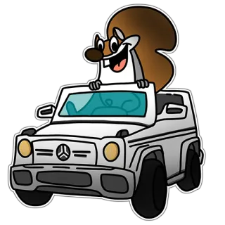 🚖 Eichhörnchen, Auto, Cartoon, Tier, Mercedes-Benz telegram sticker