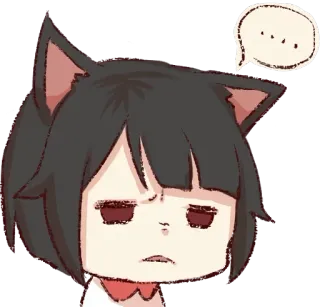 😑 ... หูแมว, อนิเมะ, มังงะ, สีหน้า, เบื่อ, คิด, คำพูด telegram sticker