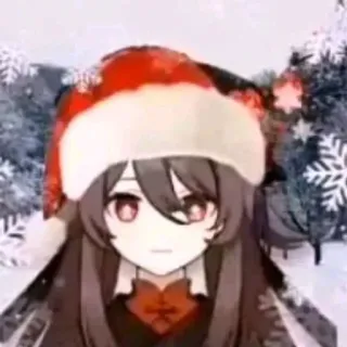 🌟 Hu Tao Genshin Impact Hu Tao, anime, Genshin Impact, video game, Christmas, Santa hat telegram sticker