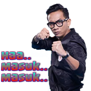 👊 Haa..Masuk..Masuk.. uomo, occhiali, testo, persona whatsapp sticker
