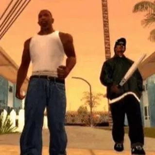 🔪 Carl Johnson Grand Theft Auto: San Andreas วิดีโอเกม, GTA, CJ, ไม้เบสบอล, แก๊ง telegram sticker