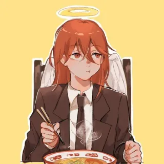 🍜 Angel Devil Chainsaw Man อนิเมะ, มังงะ, นางฟ้า, ราเม็ง, กิน, ตัวละคร, เชนซอว์แมน whatsapp sticker