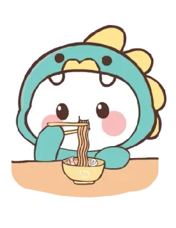 🍜 dinosaur, cute, kawaii, noodles, eating, food telegram sticker