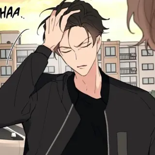 🐈‍⬛ HAA.. Anime, Homme, Contrarié, Épuisé, Mal de tête, Personnage whatsapp sticker