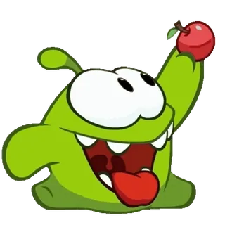 🍎 Om Nom Cut the Rope Om Nom, Cut the Rope, monstro verde, maçã, desenho animado, jogo, faminto whatsapp sticker