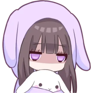 😔 Anime, Fille, Chibi, Mignon, Lapin, Sweat à capuche telegram sticker