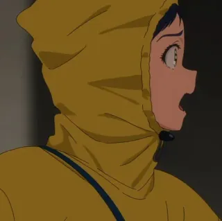 😨 Anime, Mädchen, Gelber Hoodie, Schockiert, Überrascht telegram sticker