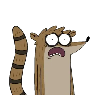 😱 Rigby Regular Show cartone animato, procione, scioccato, Cartoon Network, Regular Show telegram sticker