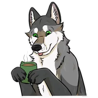 ☕️ lobo, animal, bebida, café, furry, dibujos animados, lindo whatsapp sticker