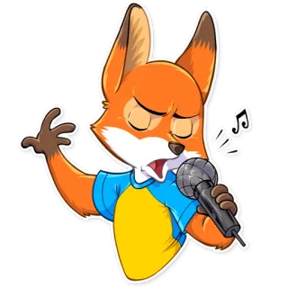 🎤 fox, microphone, singing, cartoon, animal, music, entertainment telegram sticker